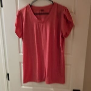 Women's Pink V-Neck Top TULIP SLEEVE